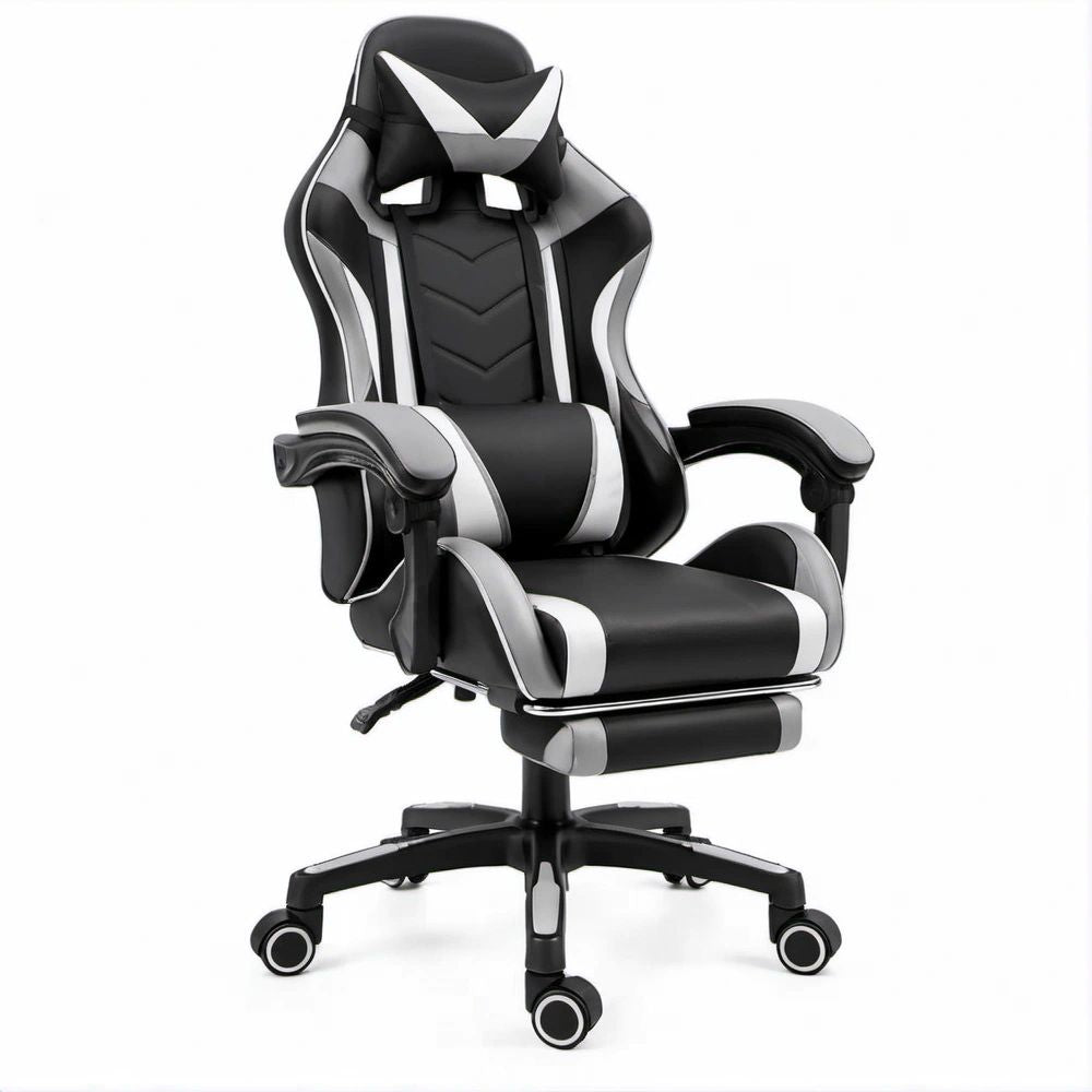 Cadeira Gaming Ergonómica em Pele Sintética PU Preta e Cinzenta 67 x 66 x 125-135 cm