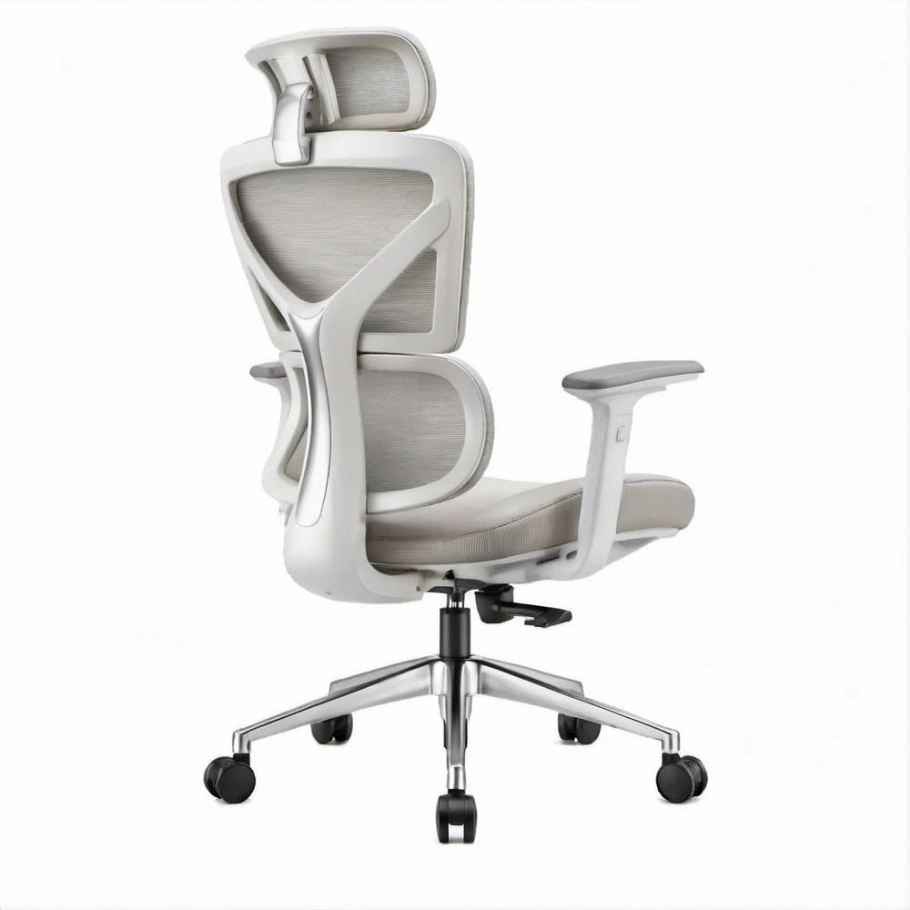 Cadeira de Escritório Ergonómica em Malha Branco/Cinzento/Preto com Apoio de Cabeça, 66 x 66 x 118-128 cm