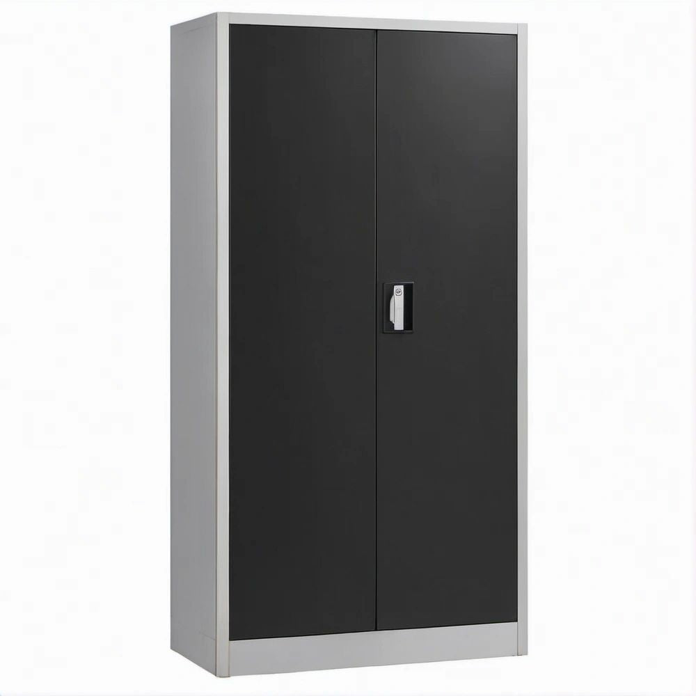 Armário de Arrumação em Aço Preto e Cinzento com 2 Portas e Fechadura, 90 x 40 x 180 cm