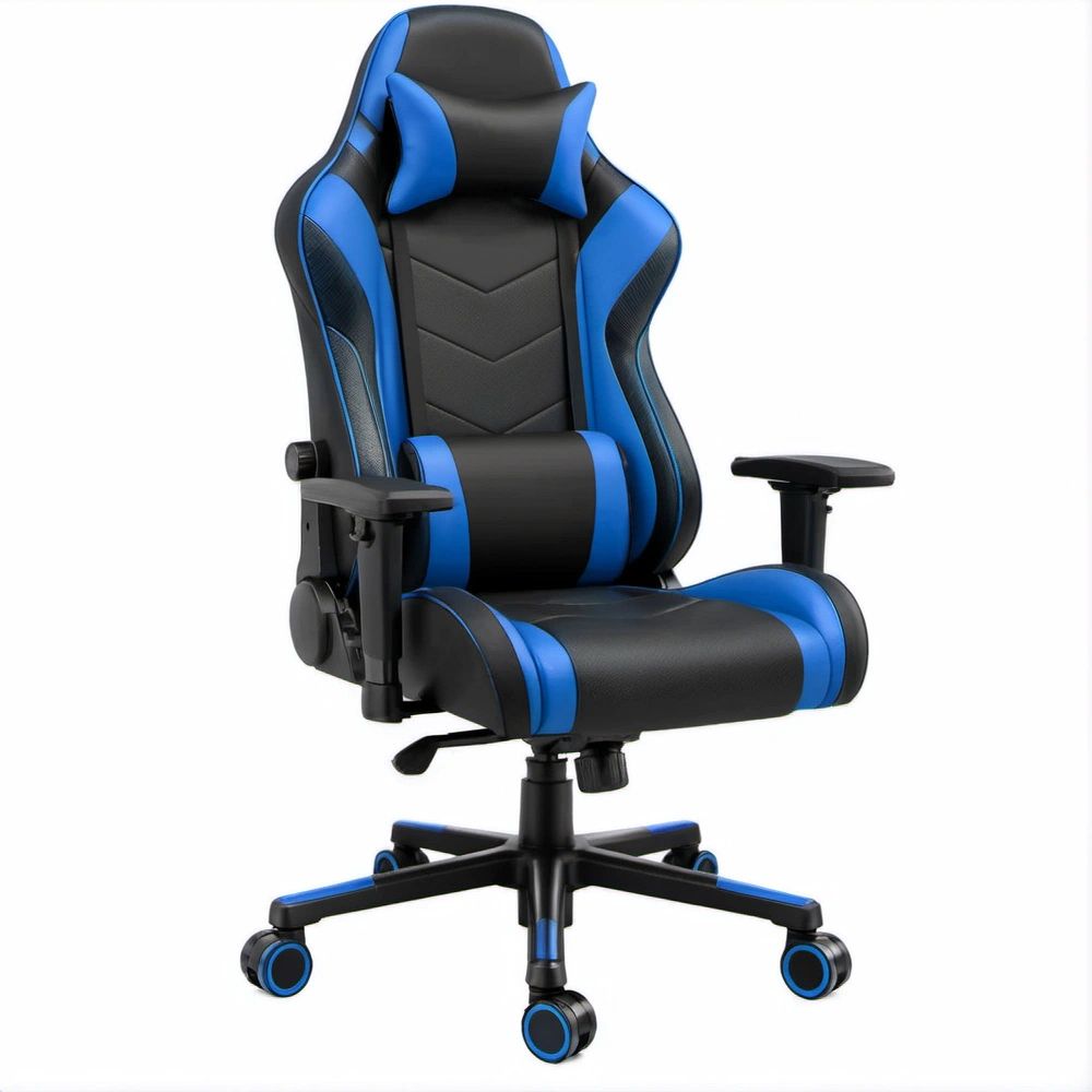 Cadeira Gaming Reclinável Preta e Azul em Pele Sintética PU 66 x 70 x 123-133 cm