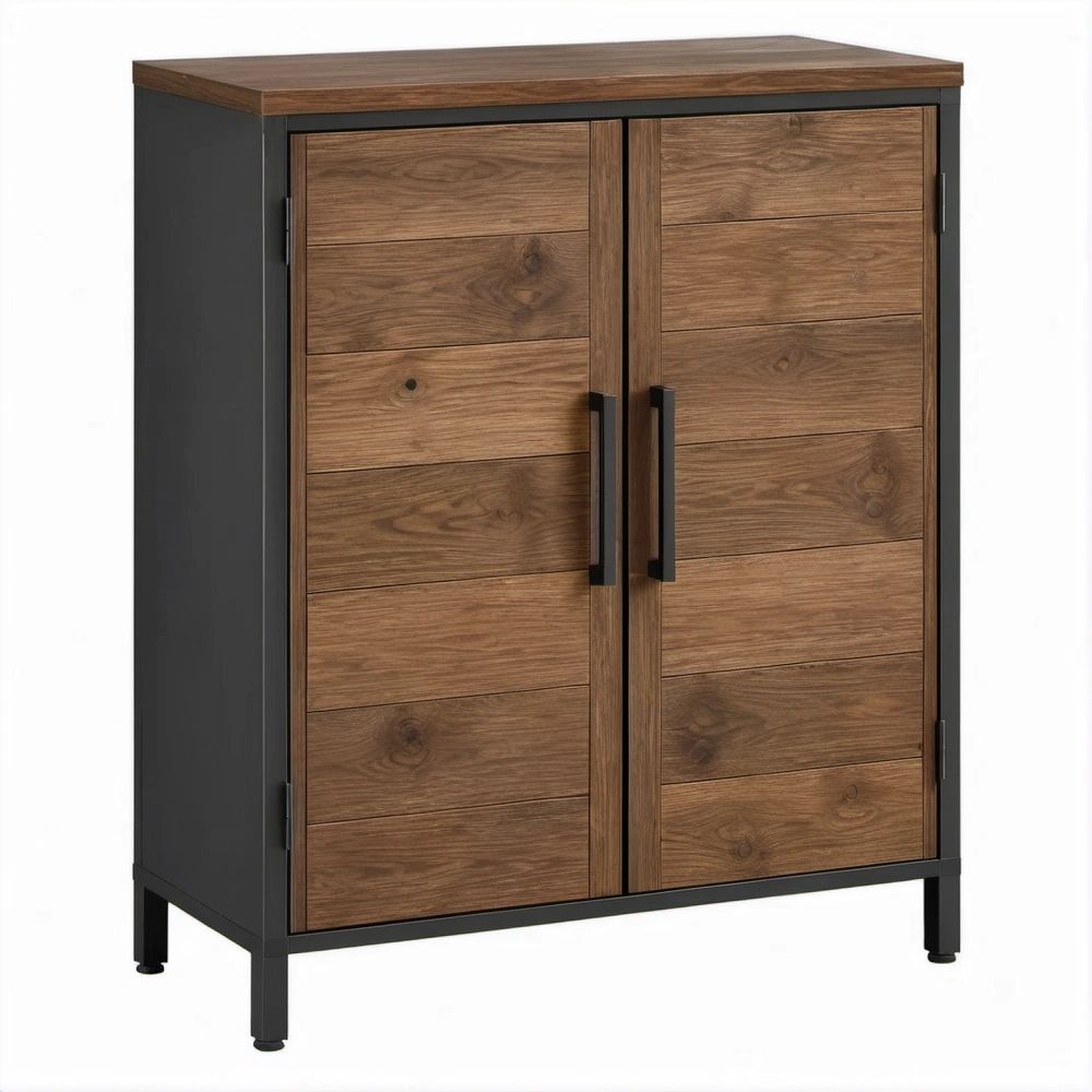 Armário de Arrumação em Aço e MDF Castanho Nogueira e Preto 80 x 40 x 120 cm
