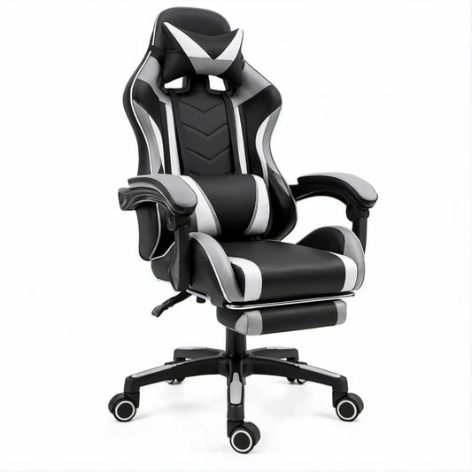 Cadeira Gaming Ergonómica em Pele Sintética PU Preta e Cinzenta 67 x 66 x 125-135 cm