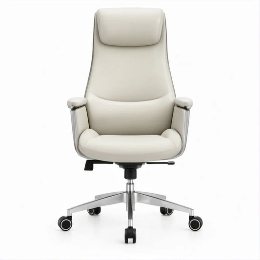 Cadeira Executiva Ergonómica Branca em Pele Sintética PU, 68 x 68 x 118-128 cm