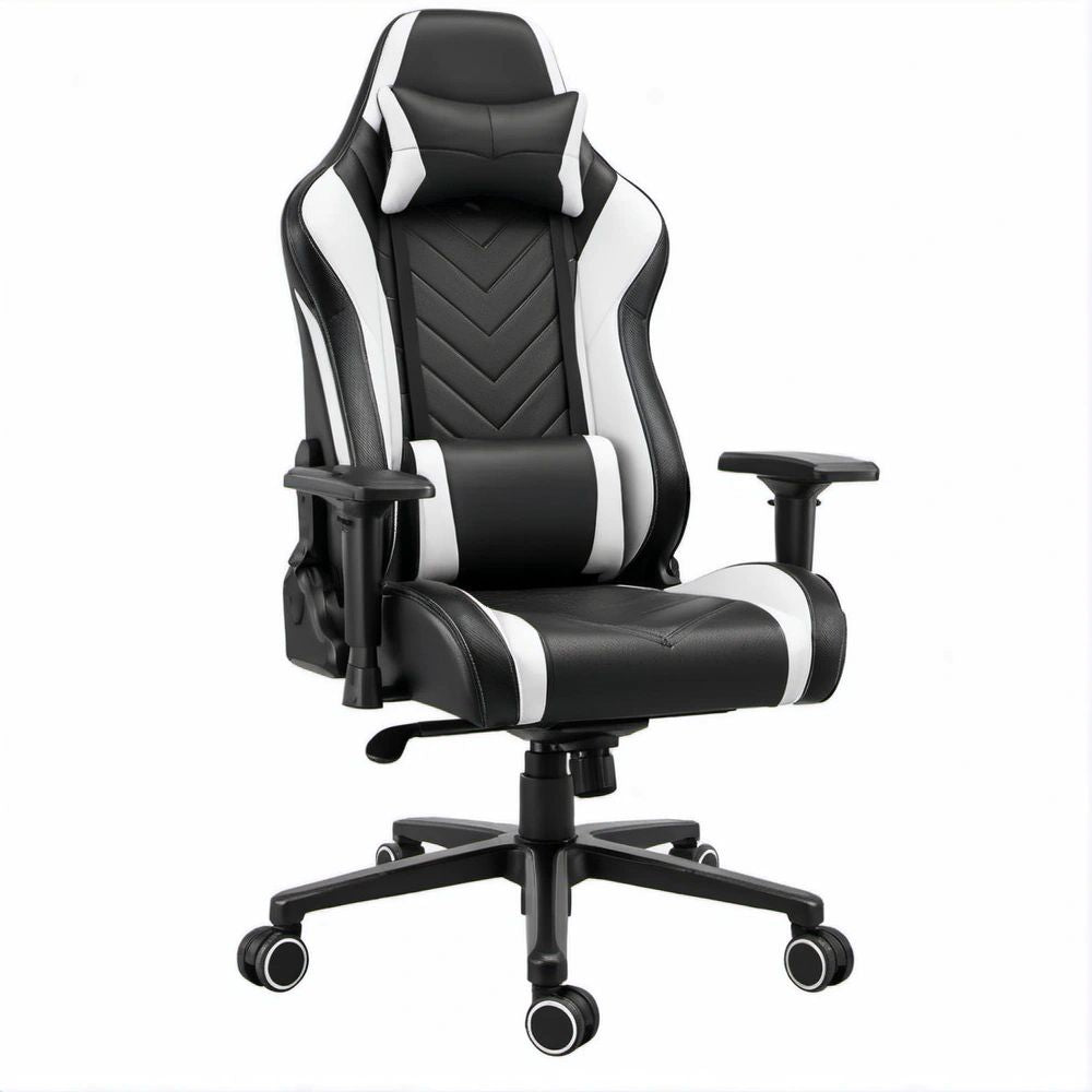 Cadeira Gaming Ergonómica Reclinável Preta e Branca em Pele Sintética PU, 65 x 65 x 122-132 cm