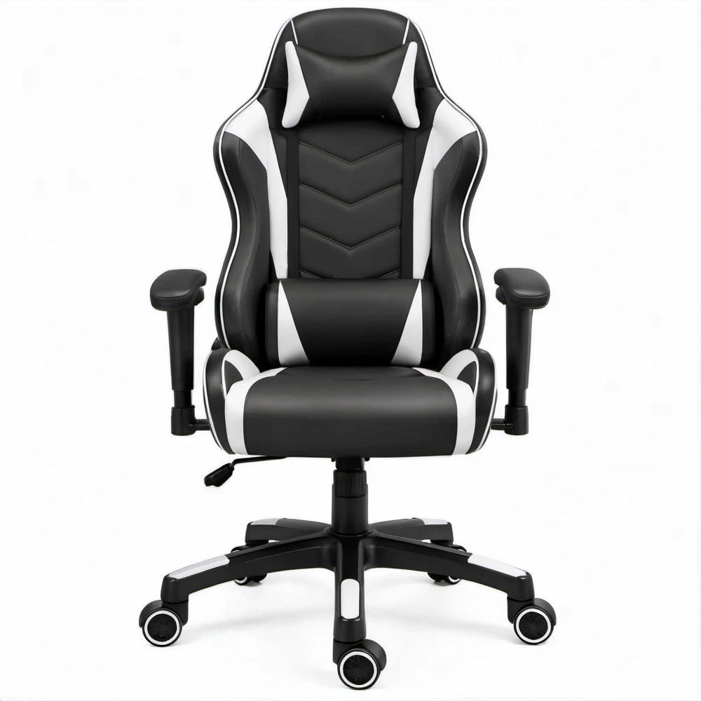 Cadeira Gaming Ergonómica Preta e Branca em Pele Sintética PU, 65 x 65 x 112–122 cm