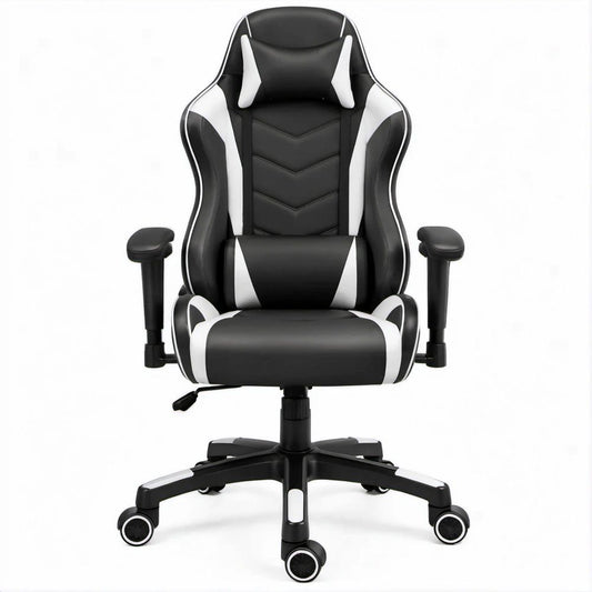 Cadeira Gaming Ergonómica Preta e Branca em Pele Sintética PU, 65 x 65 x 112–122 cm