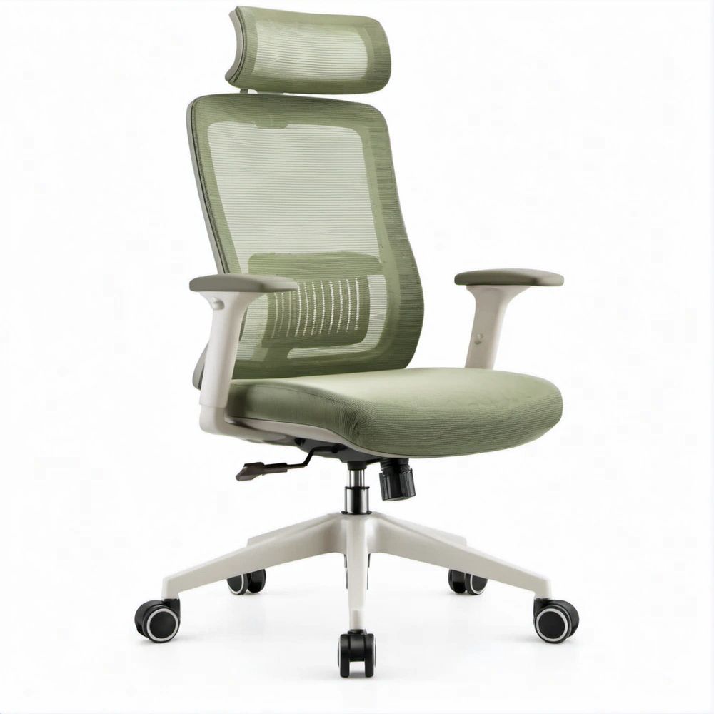 Cadeira de Escritório Ergonómica em Malha Verde-claro com Apoio de Cabeça, 65 x 65 x 116–126 cm