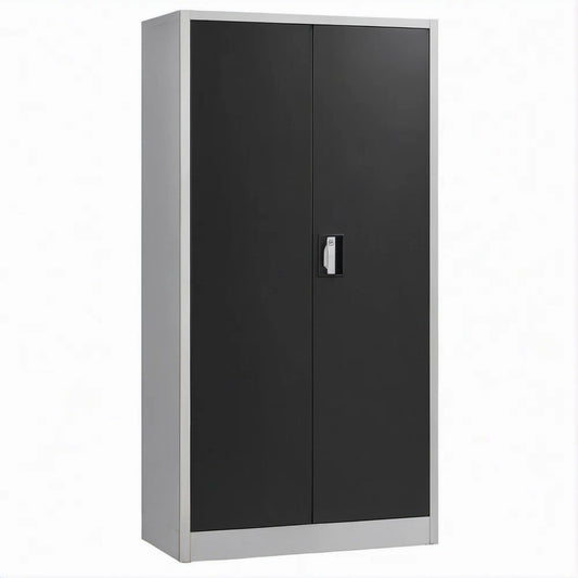 Armário de Arrumação em Aço Preto e Cinzento com 2 Portas e Fechadura, 90 x 40 x 180 cm