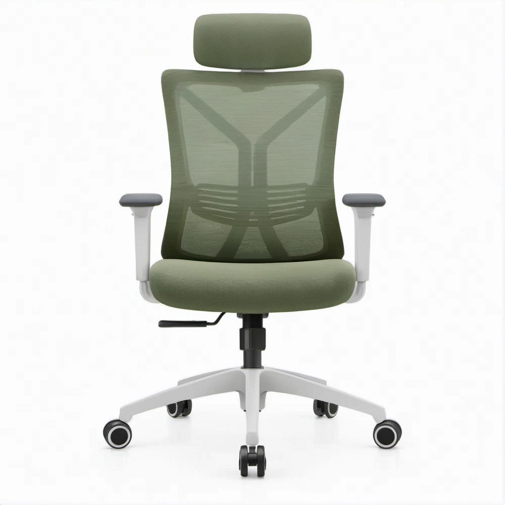 Cadeira Ergonómica Giratória Verde com Encosto em Malha, Apoio de Cabeça e Rodas 64 x 64 x 118-128 cm