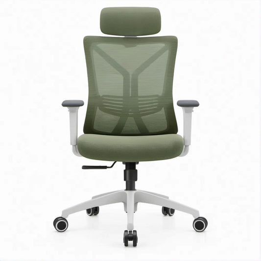 Cadeira Ergonómica Giratória Verde com Encosto em Malha, Apoio de Cabeça e Rodas 64 x 64 x 118-128 cm
