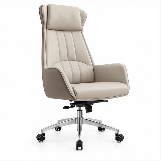 Cadeira de Escritório Ergonómica Giratória em Pele Sintética PU Bege, 66 x 70 x 118-128 cm