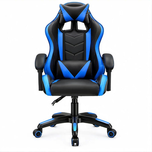 Cadeira Gaming Ergonómica Reclinável Preta e Azul em Pele Sintética PU, 66 x 66 x 123-133 cm