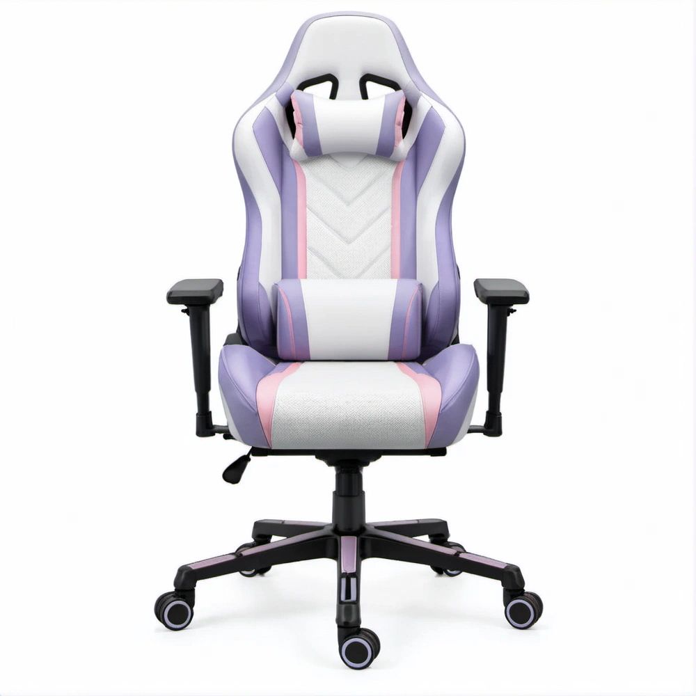 Cadeira Gaming Ergonómica Reclinável Branca, Lilás e Rosa em Pele Sintética PU e Malha de Poliéster 66 x 65 x 125-135 cm
