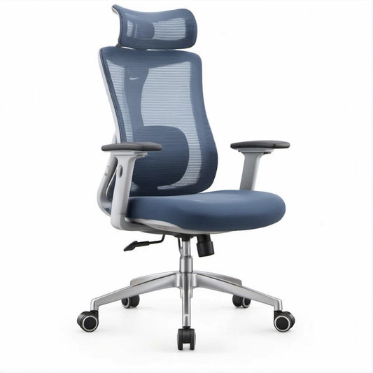 Cadeira de Escritório Ergonómica Giratória Azul com Encosto em Malha, 66 x 66 x 118–128 cm