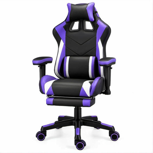 Cadeira de Gaming Reclinável em Pele Sintética PU Preto/Roxo/Branco, 66 x 66 x 119-129 cm