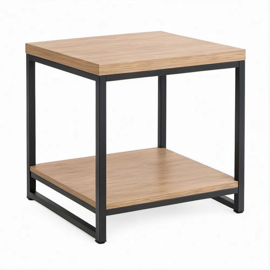 Mesa Lateral Quadrada em Carvalho Claro e Preto 50 x 50 x 50 cm