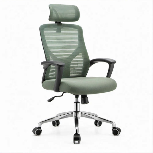 Cadeira Ergonómica de Escritório Verde-sálvia com Encosto em Malha, Apoio de Cabeça e Altura Ajustável 63 x 63 x 115-125 cm